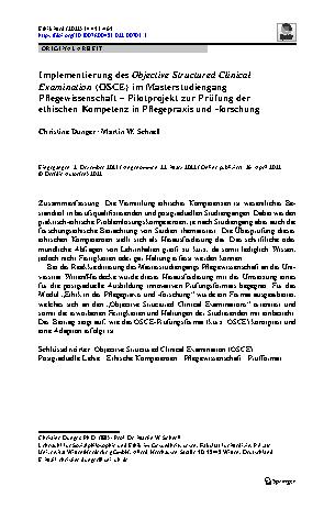 Vorschauseite 1: Implementierung des Objective Structured Clinical Examination (OSCE) im Masterstudiengang Pflegewissenschaft – Pilotprojekt zur Prüfung der ethischen Kompetenz in Pflegepraxis und…