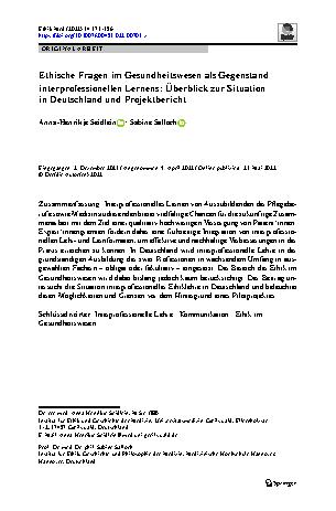 Vorschauseite 1: Ethische Fragen im Gesundheitswesen als Gegenstand interprofessionellen Lernens: Überblick zur Situation in Deutschland und Projektbericht