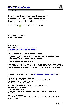 Vorschauseite 1: Erratum zu: Entscheiden und Handeln am Krankenbett. Eine Online-Simulation im Blended-Learning-Format