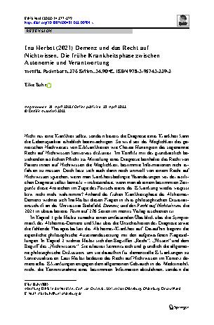 Vorschauseite 1: Ina Herbst (2021) Demenz und das Recht auf Nichtwissen. Die frühe Krankheitsphase zwischen Autonomie und Verantwortung