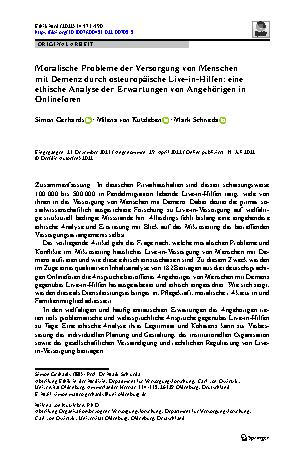 Vorschauseite 1: Moralische Probleme der Versorgung von Menschen mit Demenz durch osteuropäische Live-in-Hilfen: eine ethische Analyse der Erwartungen von Angehörigen in Onlineforen