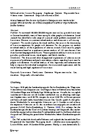 Vorschauseite 2: Moralische Probleme der Versorgung von Menschen mit Demenz durch osteuropäische Live-in-Hilfen: eine ethische Analyse der Erwartungen von Angehörigen in Onlineforen