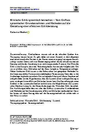 Vorschauseite 1: Klinische Ethik systemisch betrachtet – Vom Einfluss systemischer Grundannahmen und Methoden auf die Gestaltung einer effektiven Ethikberatung