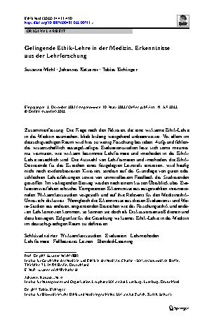 Vorschauseite 1: Gelingende Ethik-Lehre in der Medizin. Erkenntnisse aus der Lehrforschung