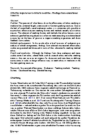 Vorschauseite 2: Gelingende Ethik-Lehre in der Medizin. Erkenntnisse aus der Lehrforschung