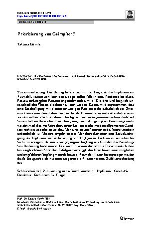 Vorschauseite 1: Priorisierung von Geimpften?