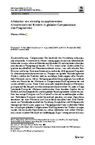 Vorschauseite 1: Allokation von einmalig zu applizierenden Arzneimitteln bei Kindern in globalen Compassionate Use-Programmen