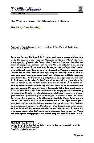 Vorschauseite 1: Der Wert des Privaten für Menschen mit Demenz