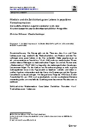 Vorschauseite 1: Medizin und die Zeitlichkeit guten Lebens in populären Fernsehnarrativen
