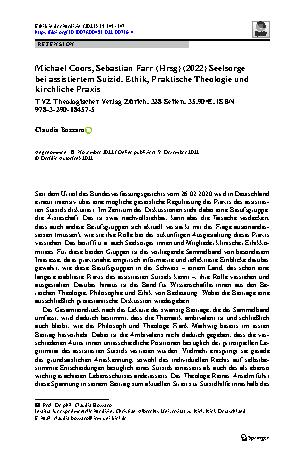 Vorschauseite 1: Michael Coors, Sebastian Farr (Hrsg) (2022) Seelsorge bei assistiertem Suizid. Ethik, Praktische Theologie und kirchliche Praxis