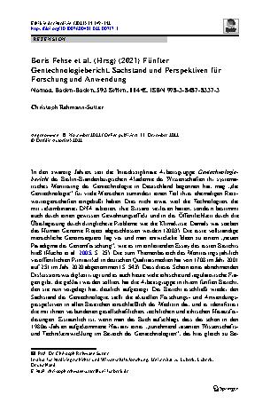 Vorschauseite 1: Boris Fehse et al. (Hrsg) (2021) Fünfter Gentechnologiebericht. Sachstand und Perspektiven für Forschung und Anwendung