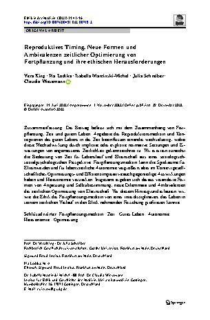 Vorschauseite 1: Reproduktives Timing. Neue Formen und Ambivalenzen zeitlicher Optimierung von Fortpflanzung und ihre ethischen Herausforderungen
