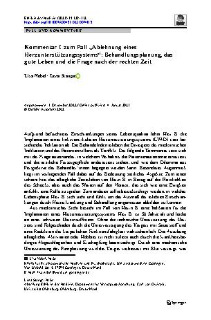 Vorschauseite 1: Kommentar I zum Fall „Ablehnung eines Herzunterstützungssystems“: Behandlungsplanung, das gute Leben und die Frage nach der rechten Zeit