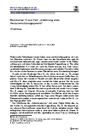 Vorschauseite 1: Kommentar II zum Fall: „Ablehnung eines Herzunterstützungssystems“