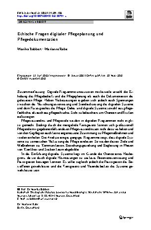 Vorschauseite 1: Ethische Fragen digitaler Pflegeplanung und Pflegedokumentation