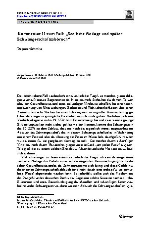 Vorschauseite 1: Kommentar II zum Fall: „Seelische Notlage und später Schwangerschaftsabbruch“