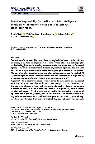 Vorschauseite 1: Levels of explicability for medical artificial intelligence: What do we normatively need and what can we technically reach?