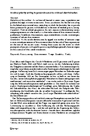 Vorschauseite 2: Medizinische Priorisierung in Pandemien und der ethische Diskriminierungsbegriff