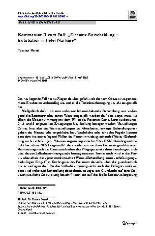 Vorschauseite 1: Kommentar II zum Fall: „Einsame Entscheidung – Extubation in tiefer Narkose“