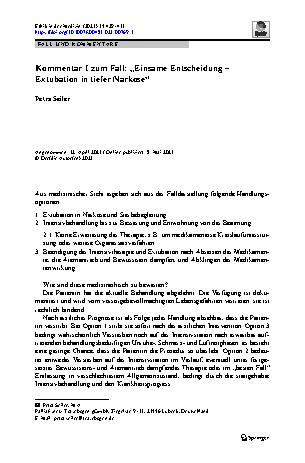 Vorschauseite 1: Kommentar I zum Fall: „Einsame Entscheidung – Extubation in tiefer Narkose“