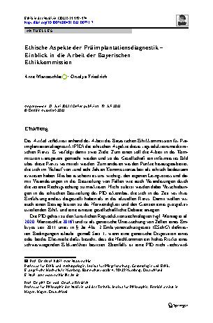 Vorschauseite 1: Ethische Aspekte der Präimplantationsdiagnostik – Einblick in die Arbeit der Bayerischen Ethikkommission