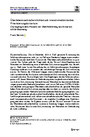 Vorschauseite 1: Überlebenswahrscheinlichkeit als intensivmedizinisches Priorisierungskriterium