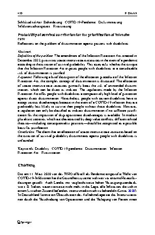 Vorschauseite 2: Überlebenswahrscheinlichkeit als intensivmedizinisches Priorisierungskriterium
