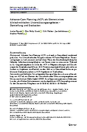 Vorschauseite 1: Advance Care Planning (ACP) als Element eines klinisch-ethischen Unterstützungsangebotes – Darstellung und Evaluation