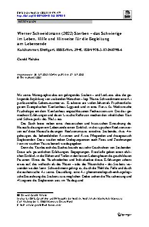 Vorschauseite 1: Werner Schweidtmann (2022) Sterben – das Schwierige im Leben. Hilfe und Hinweise für die Begleitung am Lebensende