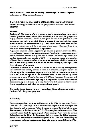 Vorschauseite 2: Shared decision making, prospektive Lebensqualität und das beste Interesse des Kindes: ethische Herausforderungen im Kontext von Behandlungsentscheidungen bei Frühgeborenen an der…