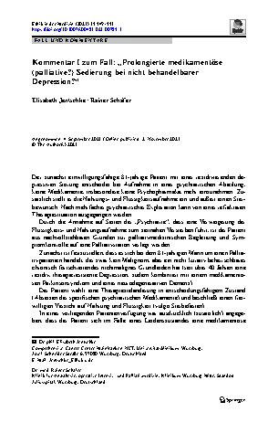 Vorschauseite 1: Kommentar I zum Fall: „Prolongierte medikamentöse (palliative? ) Sedierung bei nicht behandelbarer Depression? “