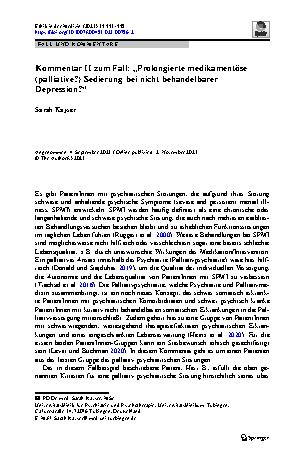 Vorschauseite 1: Kommentar II zum Fall: „Prolongierte medikamentöse (palliative?) Sedierung bei nicht behandelbarer Depression?“