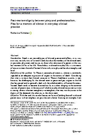 Vorschauseite 1: Post-mortem dignity between piety and professionalism. Plea for a moment of silence in everyday clinical practice