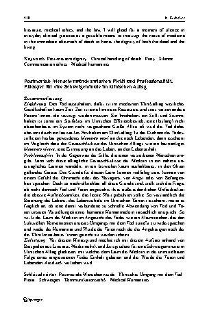 Vorschauseite 2: Post-mortem dignity between piety and professionalism. Plea for a moment of silence in everyday clinical practice