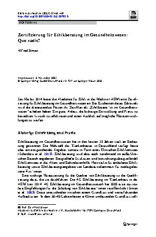 Vorschauseite 1: Zertifizierung für Ethikberatung im Gesundheitswesen: Quo vadis?