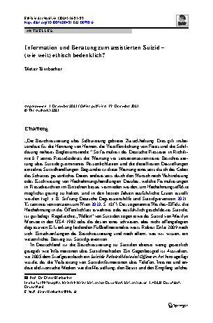 Vorschauseite 1: Information und Beratung zum assistierten Suizid – (wie weit) ethisch bedenklich?