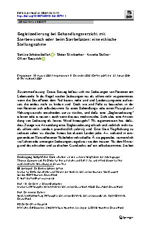 Vorschauseite 1: Begleitsedierung bei Behandlungsverzicht mit Sterbewunsch oder beim Sterbefasten: eine ethische Stellungnahme