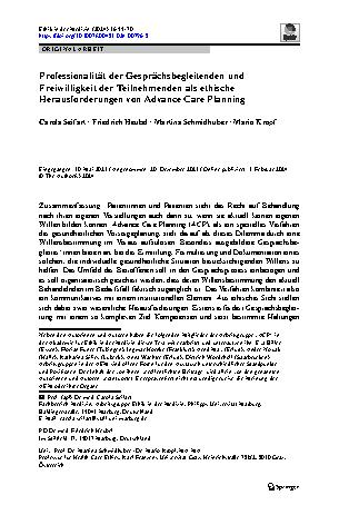 Vorschauseite 1: Professionalität der Gesprächsbegleitenden und Freiwilligkeit der Teilnehmenden als ethische Herausforderungen von Advance Care Planning