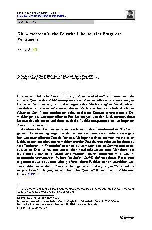 Vorschauseite 1: Die wissenschaftliche Zeitschrift heute: eine Frage des Vertrauens