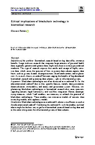 Vorschauseite 1: Ethical implications of blockchain technology in biomedical research