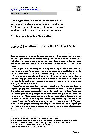 Vorschauseite 1: Das Angehörigengespräch im Rahmen der postmortalen Organspende aus der Sicht von Ärzt:innen und Pflegenden: Ergebnisse einer qualitativen Interviewstudie aus Österreich
