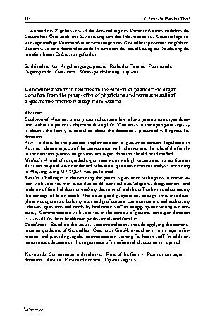 Vorschauseite 2: Das Angehörigengespräch im Rahmen der postmortalen Organspende aus der Sicht von Ärzt:innen und Pflegenden: Ergebnisse einer qualitativen Interviewstudie aus Österreich