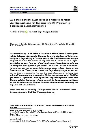 Vorschauseite 1: Zwischen fachlichen Standards und wilder Innovation: Zur Begutachtung von Big Dataund KI-Projekten in Forschungs-Ethikkommissionen