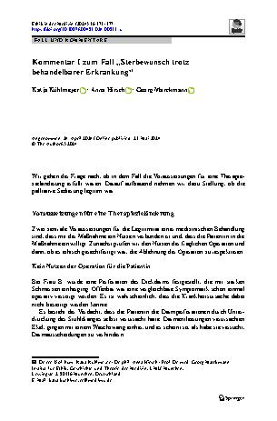 Vorschauseite 1: Kommentar I zum Fall „Sterbewunsch trotz behandelbarer Erkrankung“