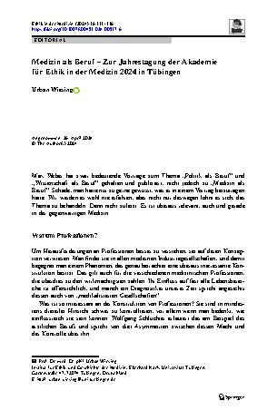 Vorschauseite 1: Medizin als Beruf – Zur Jahrestagung der Akademie für Ethik in der Medizin 2024 in Tübingen