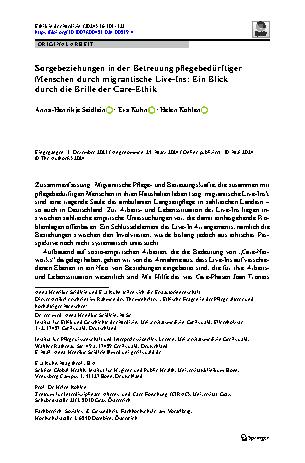 Vorschauseite 1: Sorgebeziehungen in der Betreuung pflegebedürftiger Menschen durch migrantische Live-Ins: Ein Blick durch die Brille der Care-Ethik