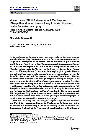 Vorschauseite 1: Anna Hirsch (2023) Autonomie und Wohlergehen – Eine philosophische Untersuchung ihres Verhältnisses in der Patientenversorgung