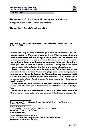 Vorschauseite 1: Homosexualität im Alter – Wahrung der Identität im Pflegekontext. Eine Literaturübersicht.