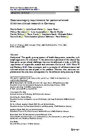 Vorschauseite 1: Data sovereignty requirements for patient-oriented AI-driven clinical research in Germany