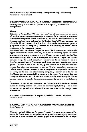 Vorschauseite 2: Nochmals Odysseus. Zum normativen Status vorausschauender Autorisierungen von Zwangsbehandlungen für Situationen einer temporären Kompetenzbeeinträchtigung
